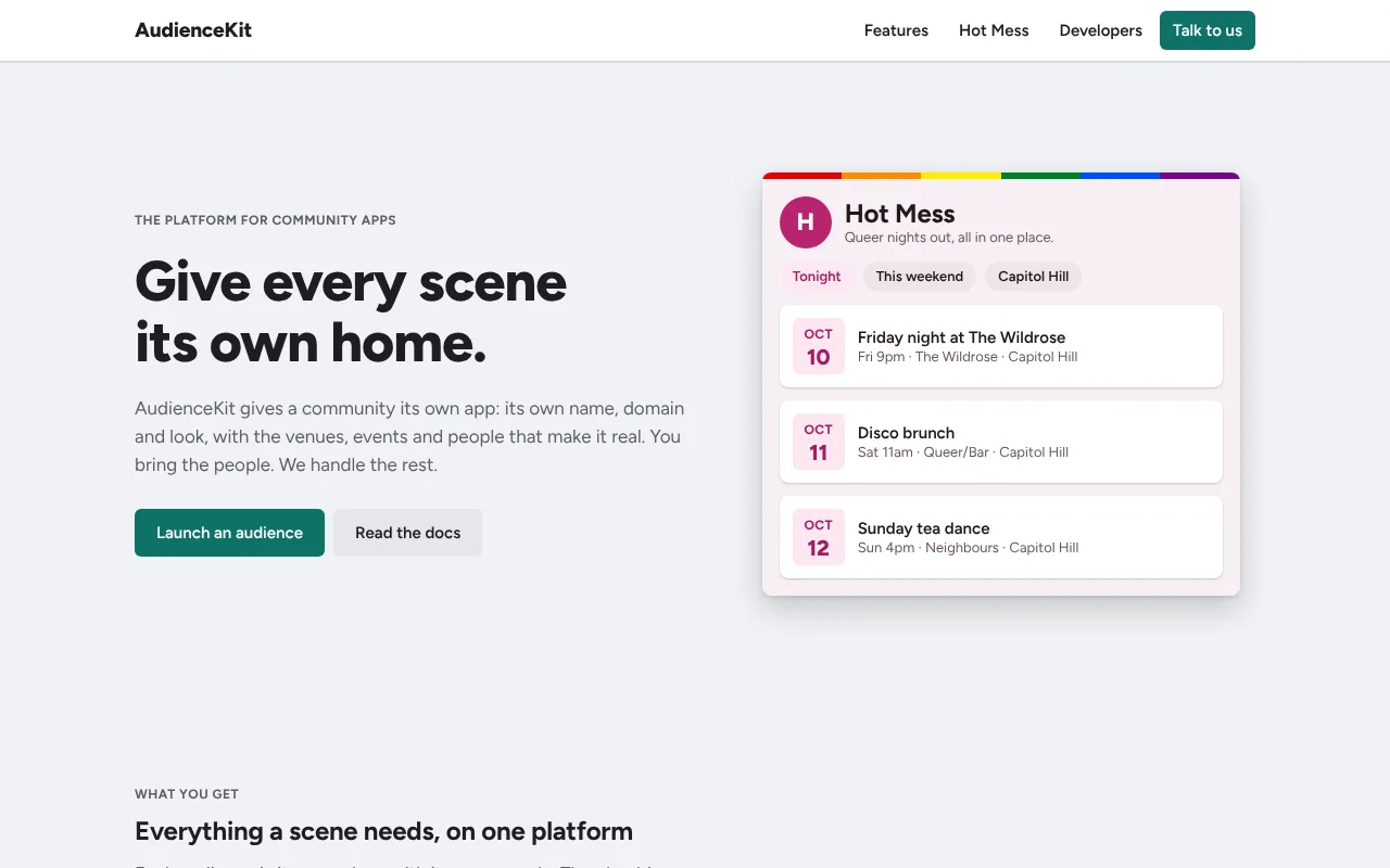 The audiencekit.com home page, headed 